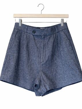 Banana Republic Size 8 Blue Chambray Linen Blend Pleated Trouser Shorts